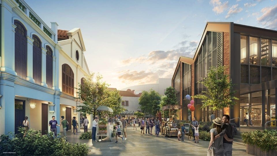 Retail street with conserved shophouses