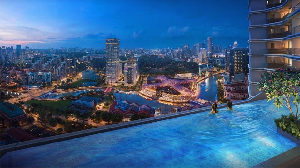 Sky pool overlooking Clarke Quay