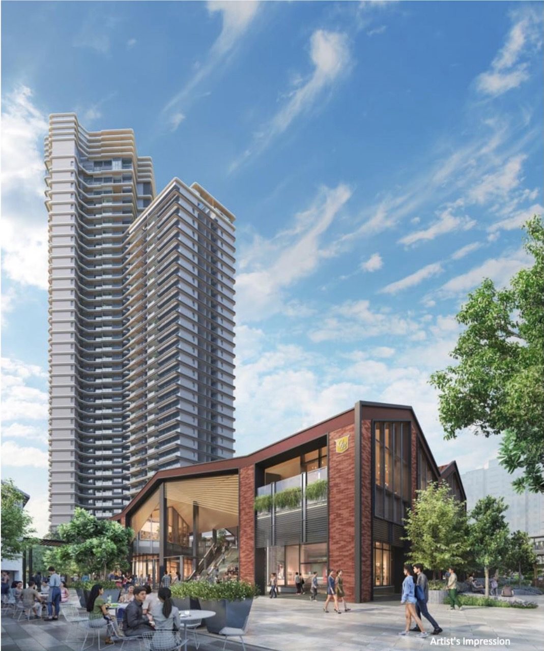 Residential tower above the retail pavilion